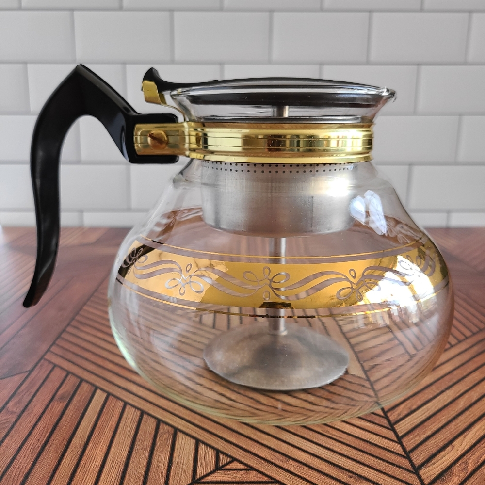 Mid-Century Vintage Gold Coffee Carefe With Percolator